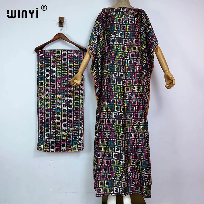 WINYI new summer boho print african dresses for woman Muslim Dashiki Caftan holiday Design With belt evening dress party abayas