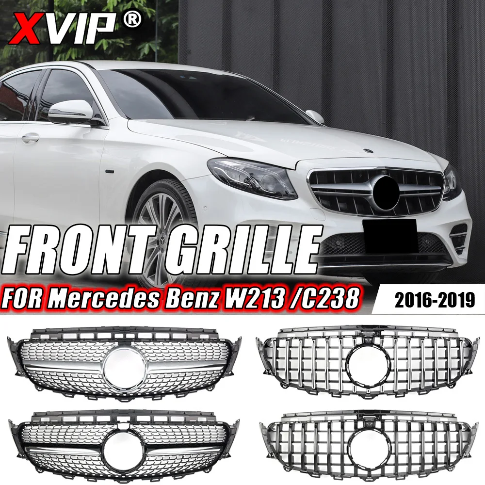 

Решетка бампера в стиле XVIP GTR для Mercedes Benz E-Class W213 E200 E350 E43 Coupe, хромированные бриллианты, стильный передний бампер, гоночные грили
