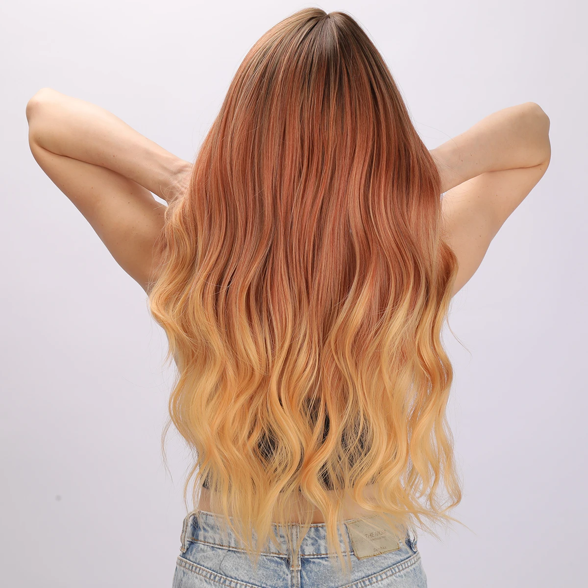 Daily Chic: 28-Inch Ombre Orange Wavy Curls Synthetic Wig, Unleash Fashionable Vibes for Stylish Daily Wear