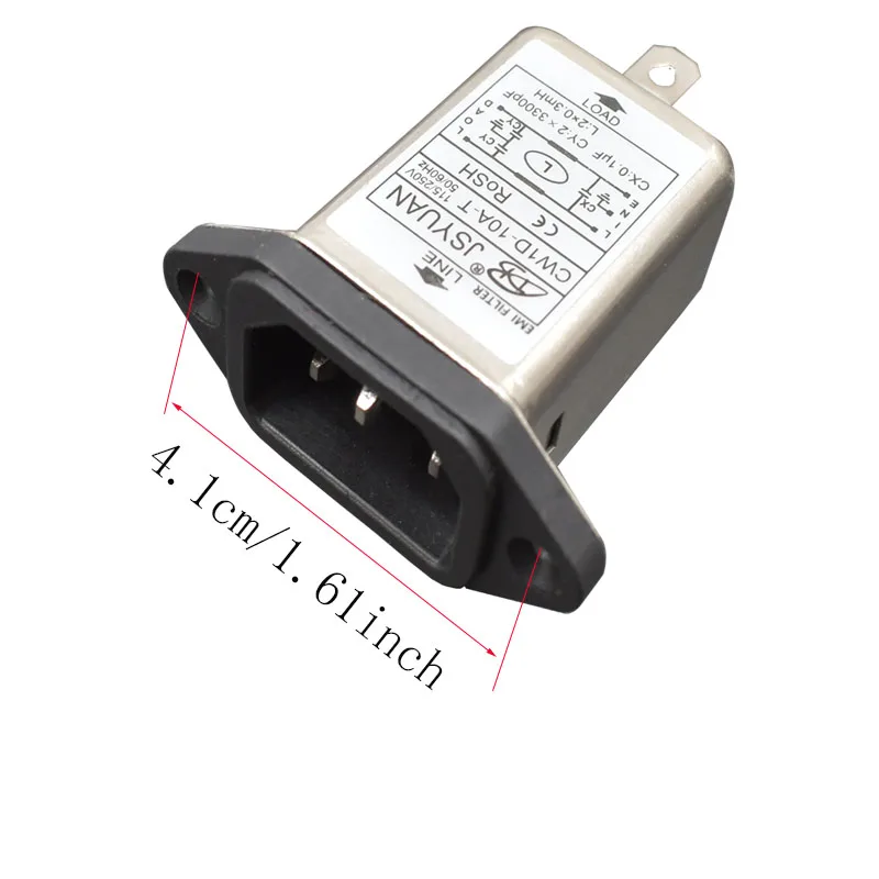 AC 115-250V 10A IEC 320 C14 Male Plug 3 Pins Black PCB Panel Power Socket Connector EMI Filter for Fitness Equipment