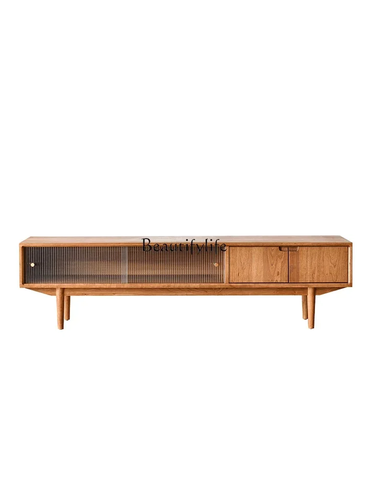 13Nordic solid wood TV cabinet Changhong glass storage cherry wood function cabinet
