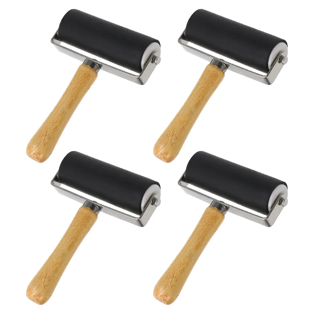 

4 Pcs Black 6cm Rubber Rollers Wood Handle Printing Ink Tools Roller for Crafting Supplies Paint DIY