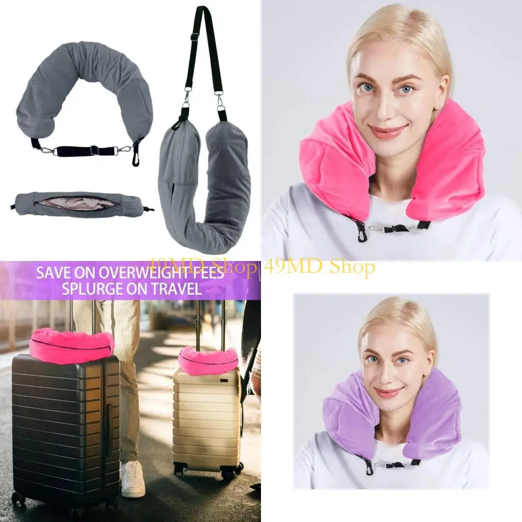 

49MD Stuffable Neck Pillow Fillable Travel Pillow Storage Bag with Clothes Packable Clothing Travel Neck Pillow Case Cover