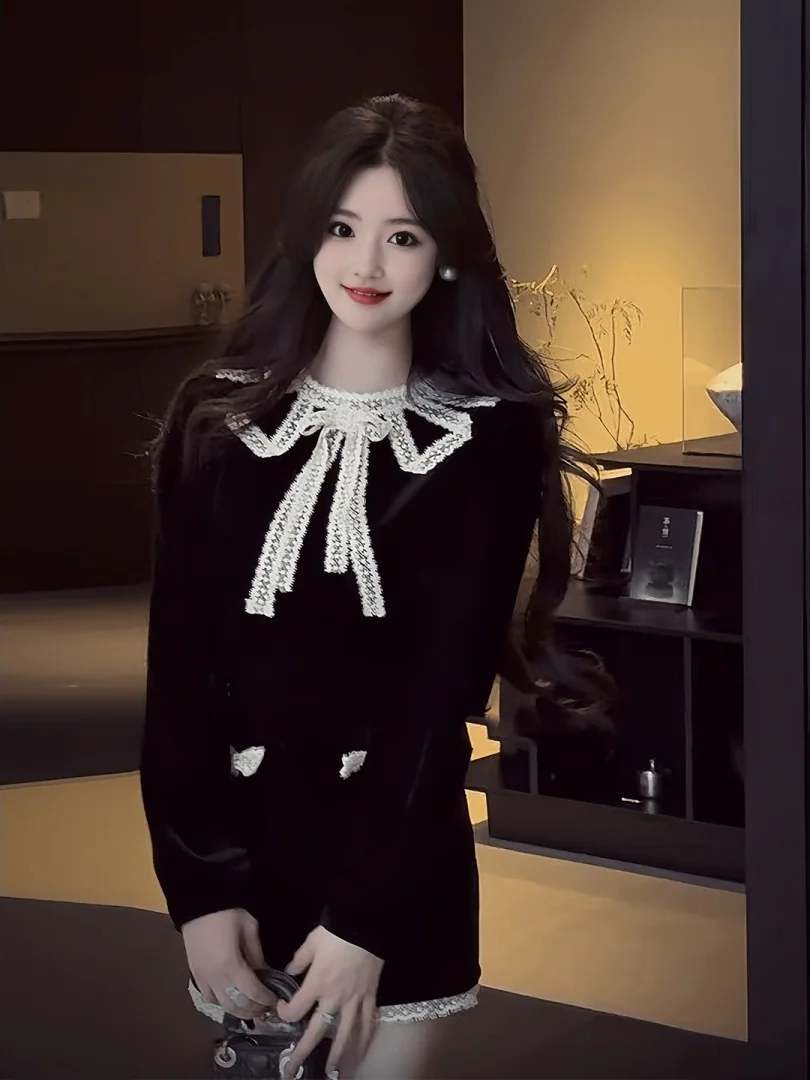 

Комплект для женщин больших размеров: корейский кружевной топ с узлом и юбка, весенний, стройнящий, модный, повседневный, милый стиль