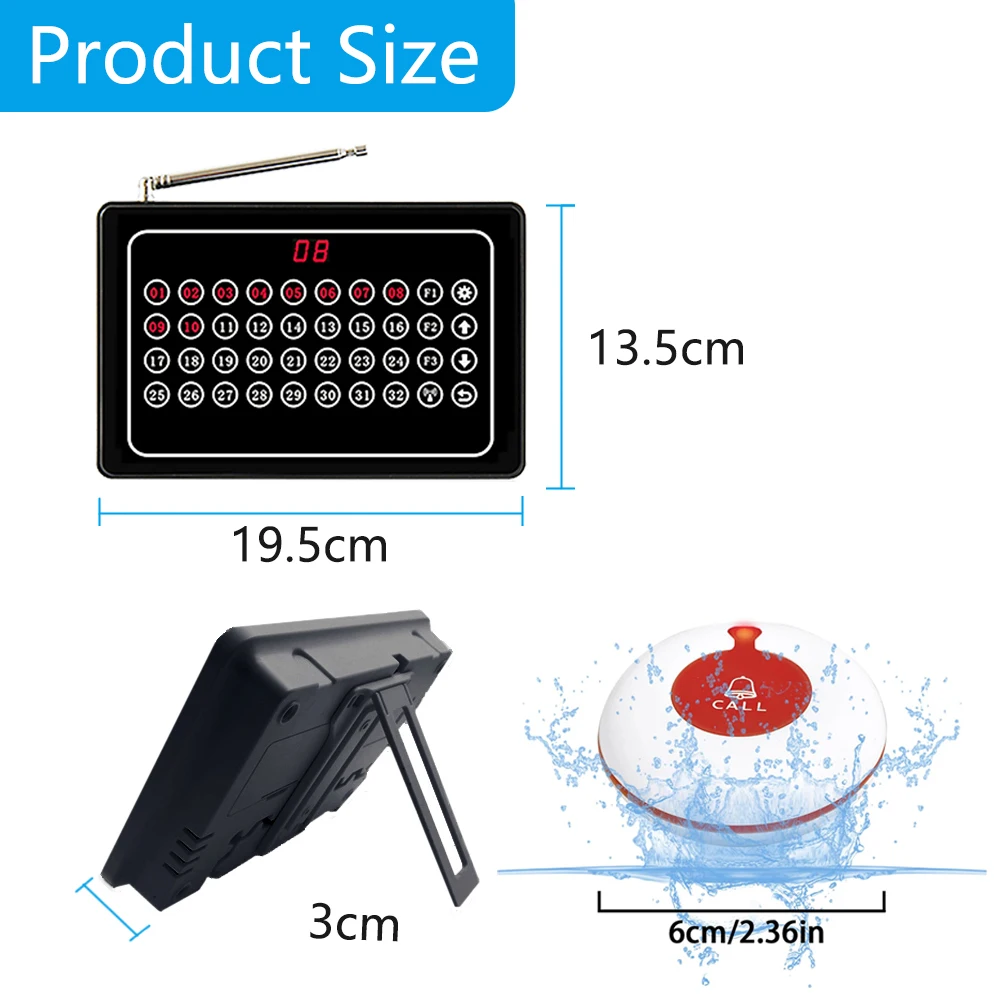 Long Distance Caregiver Pager Wireless Nurse Call System 1 Receiver 20 Waterproof Call Button for Nursing Homes Restaruant Cafe