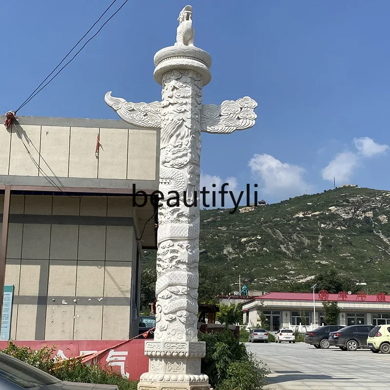 zxqDragon Pilar tallado en piedra mármol cuadrado gran monumento de jade blanco Pilar de piedra cultural