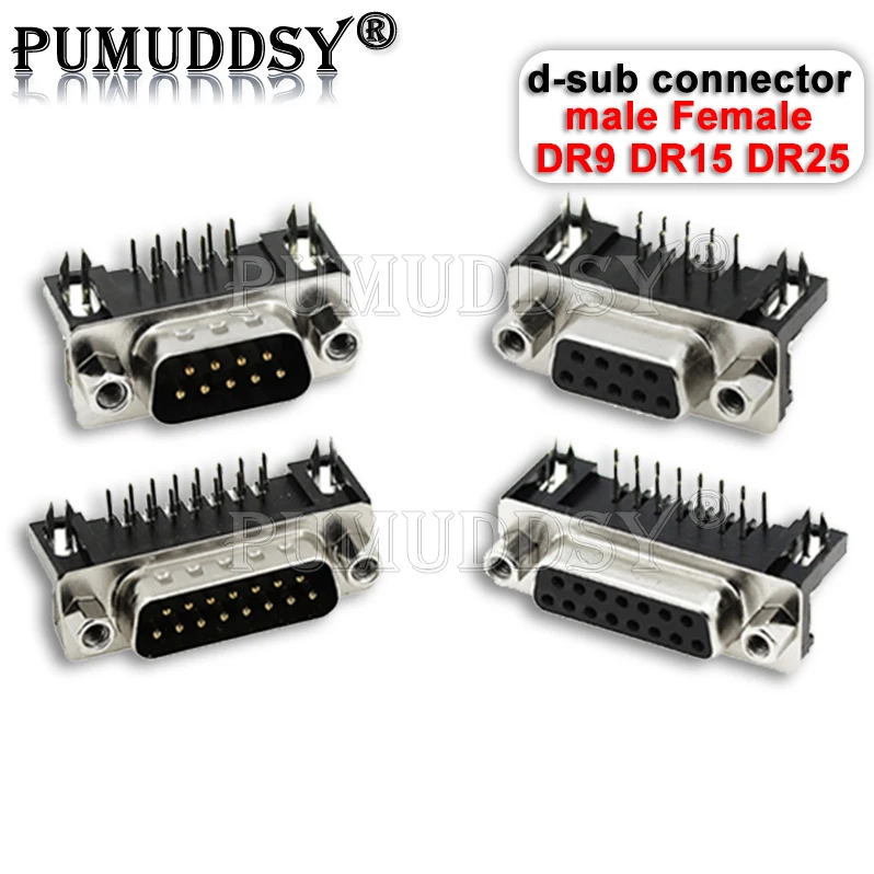 5PCS DR9 DR15 DR25 Hole/Pin Female/Male Right Angle Welded D-sub Connector RS232 Serial Port Adapter 9/15/25Pin