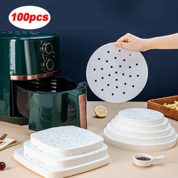 100Pcs Air Fryer Paper Disposable Steamer Bakeware Papers Oven Non-Stick Steaming Mat Oil-absorbing Paper for Fryer Accessories