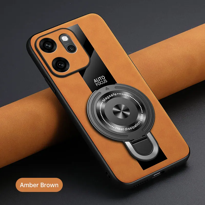 Funda For OPPO Reno 14F 5G Case Magnetic Ring Holder Luxury Silicone Sheepskin Leather Plexiglass Premium Shockproof Back Cover