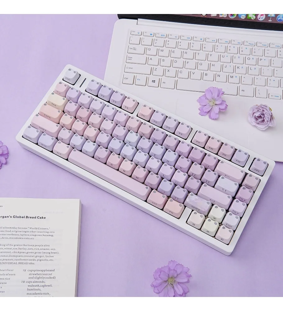 Girls cute cat head keycap MAO side engraved light-transmitting high-value personalized keycap PBT hot sublimation full set of