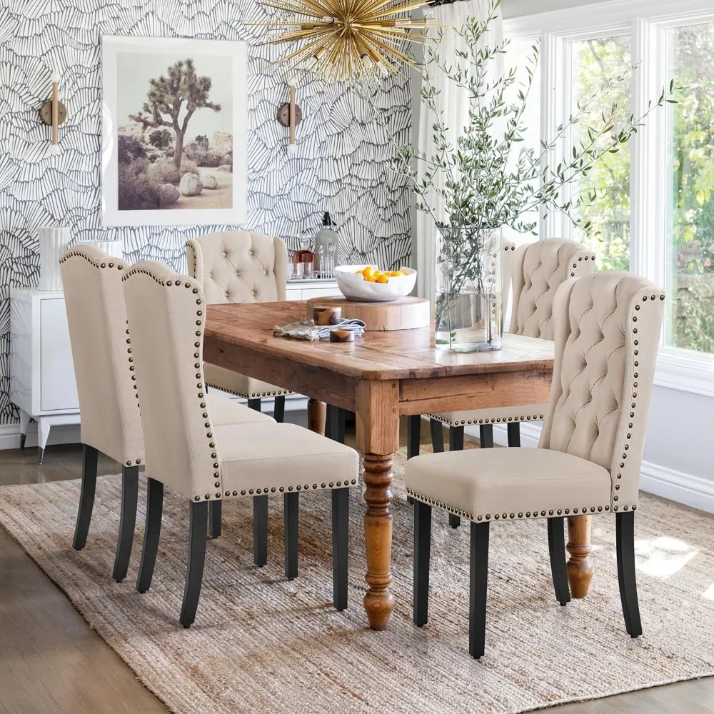 

Upholstered Dining Chairs Set of 4 Button Tufted Kitchen Chairs with Solid Wood Legs and Nailhead Trims for Dining Room