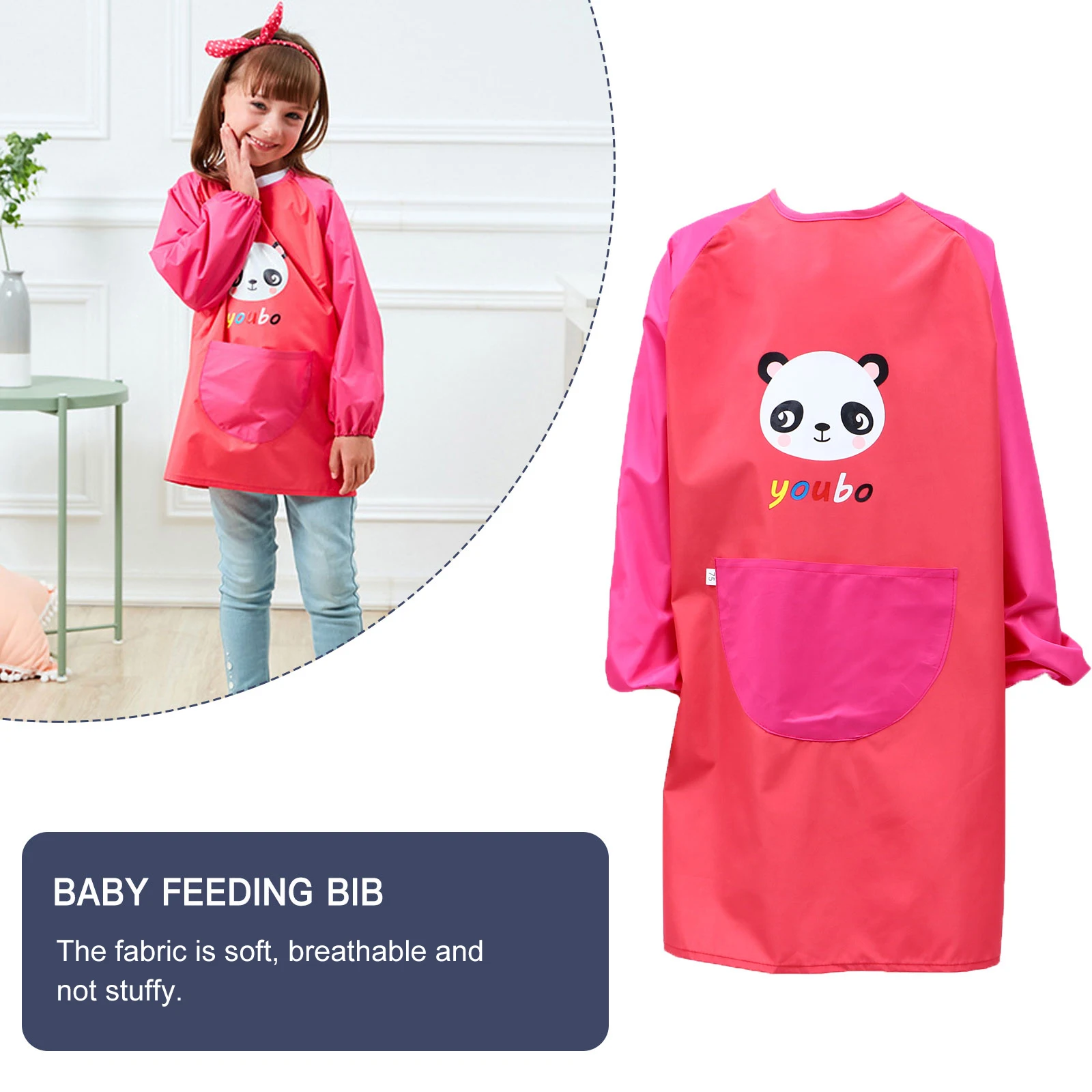 

1pc Waterproof Apron Baby Feeding Bib Cartoon Dining Smock Polyester Kids Gown High Density Material Breathable Adjustable Band