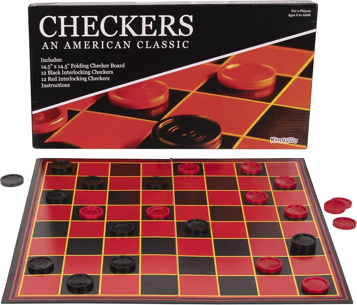 

Portable Checkers Game for Kids & Adults - 15x15 Inch Board with 24 Checkers (12 Red, 12 Black)