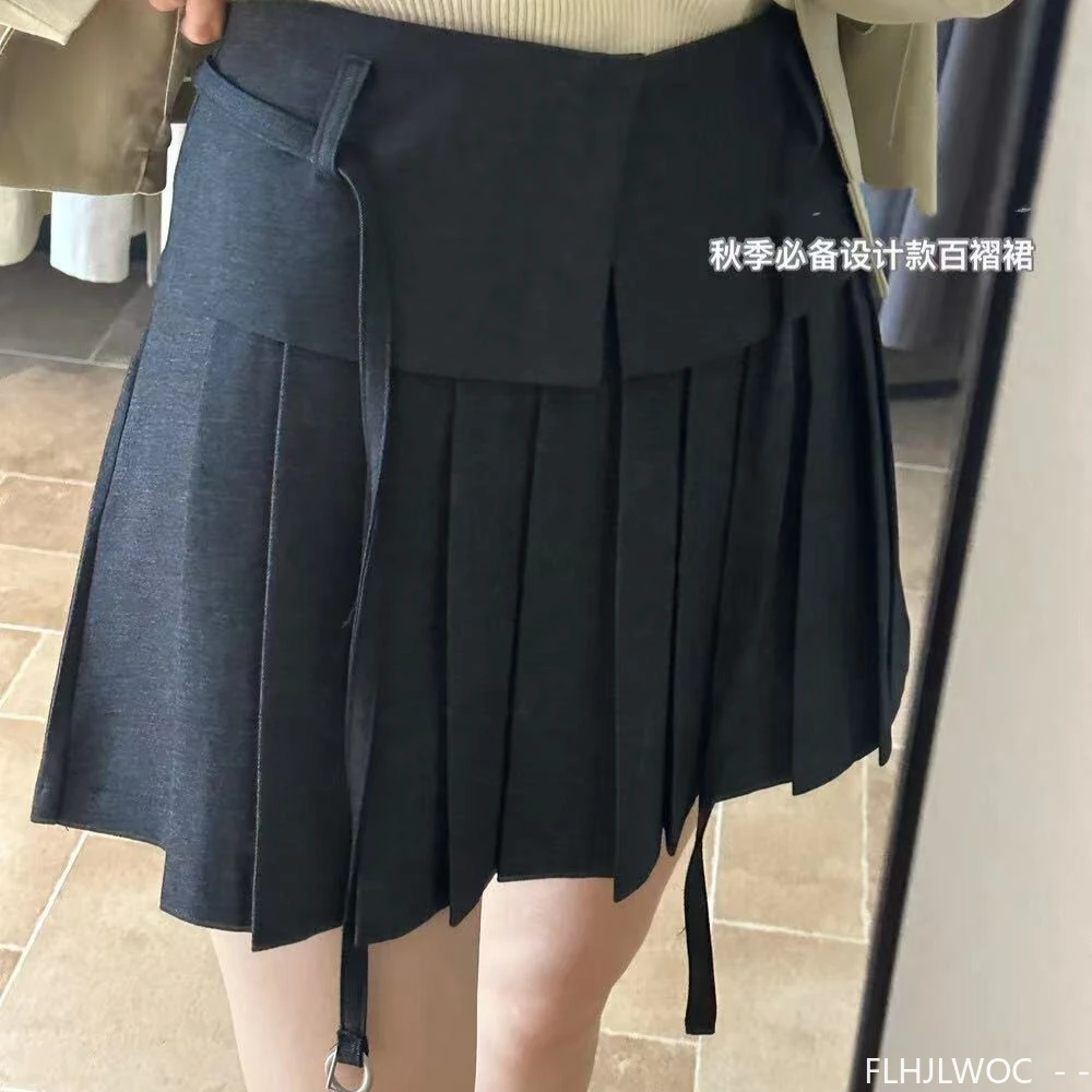 

Belt Skirts Autumn 2025 Fashion Women Sweet Girls All-Match Solid Preppy Japan Style High Waist A Line Pleated Cute Mini Skirt