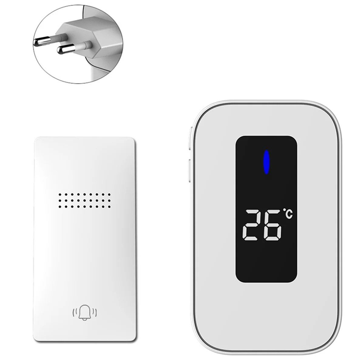 Wireless Doorbell Waterproof Self-Powered 38-Song Doorbell Set Home Outdoor Doorbell with Temperature Display Black (US)