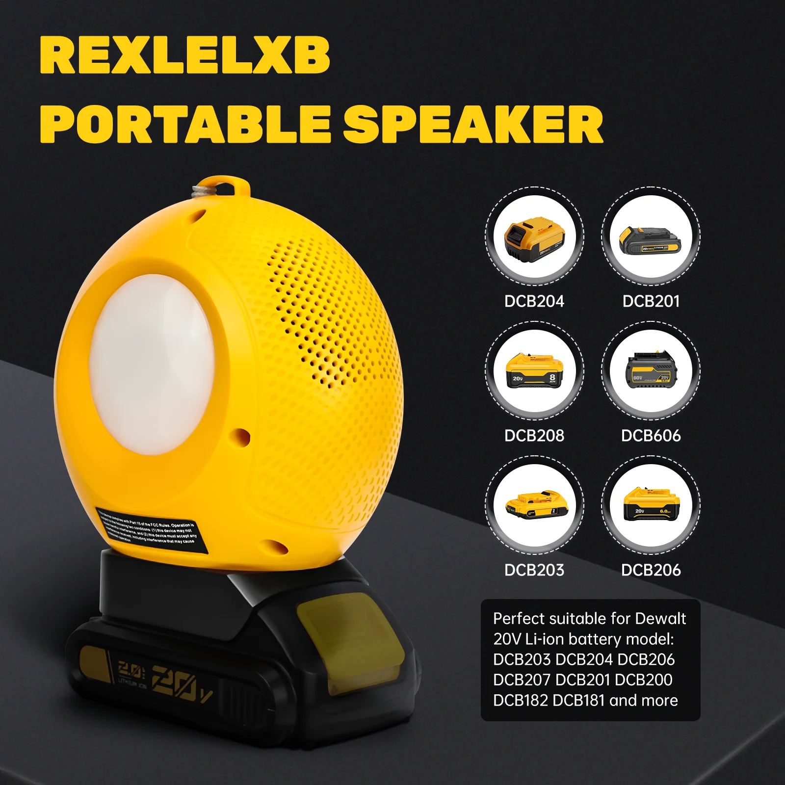 Wireless Speaker With USB & Type-C Port Bluetooth-compatible Player Loudspeaker Amplifier For Dewalt 20V Battery (No Battery)