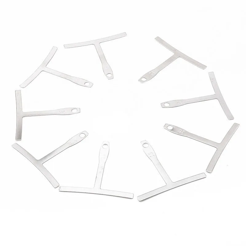 9 pçs medidor de raio de guitarra em forma de t régua fingerboard medida luthier ferramenta pescoço trastes arco ajuste medida pinça