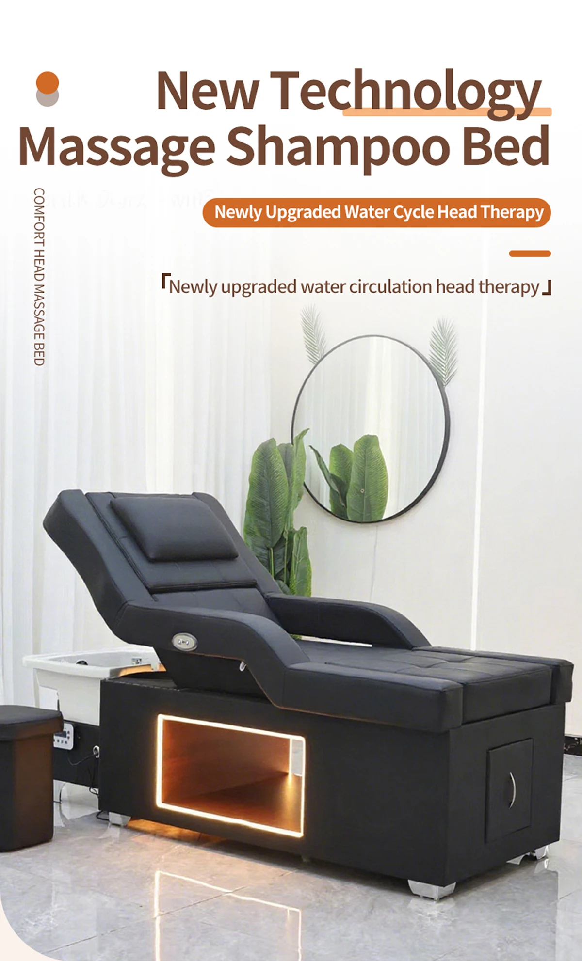 Höhenverstellbares Shampoo-Bett mit Dampf-Funktion, Kopf-SPA Haarwasch-Salon Thai-Massagetisch mit Fußmassagebecken, Anpassbar – Detail 3