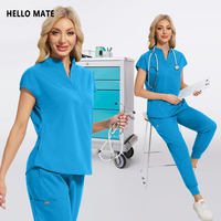 Fashion Nurse Uniform Women Stand Collar Scrub Top Jogging Pants Pockets Set Dentist Overalls Beauty Salon Pet Grooming Workwear
