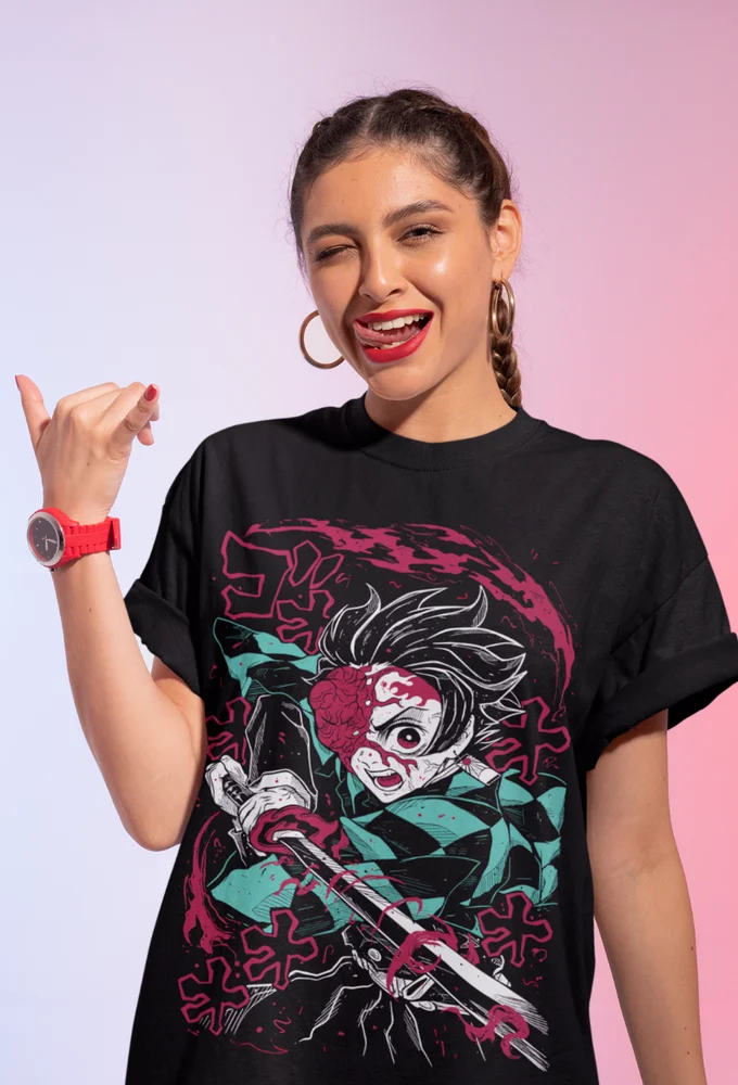 Tanjiro T-Shirt Demon Slayer Kimetsu no Yaiba Manga Nezuko Black Shirt Soft Tee