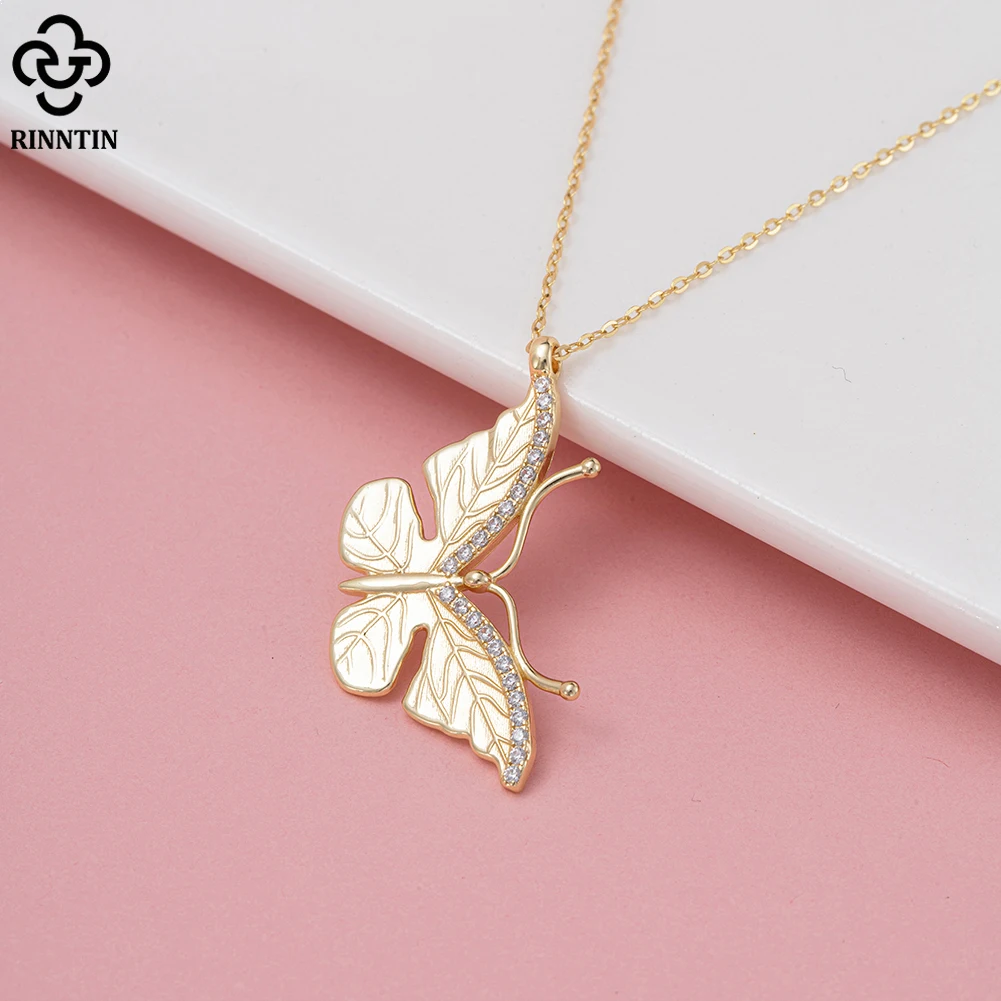 

Rinntin Butterfly Zirconia Necklace Chain 925 Sterling Silver Butterfly Shape Elegant Choker Chain Banquet Jewelry Gift SN342