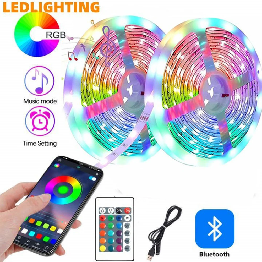 5V USB Led Lights  5050 RGB LED Strip 10 15 Meter 24-key Remote Control Bluetooth Decoration For TV Computer Bedroom Holiday