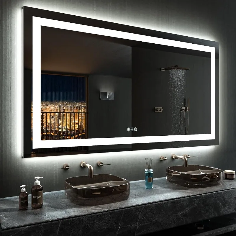 60”X36“ RGB LED Bathroom Mirror with Lights, Large, Anti-Fog, Dimmable Smart Lighted Bathroom Vanity Mirror,Multiple Light Modes