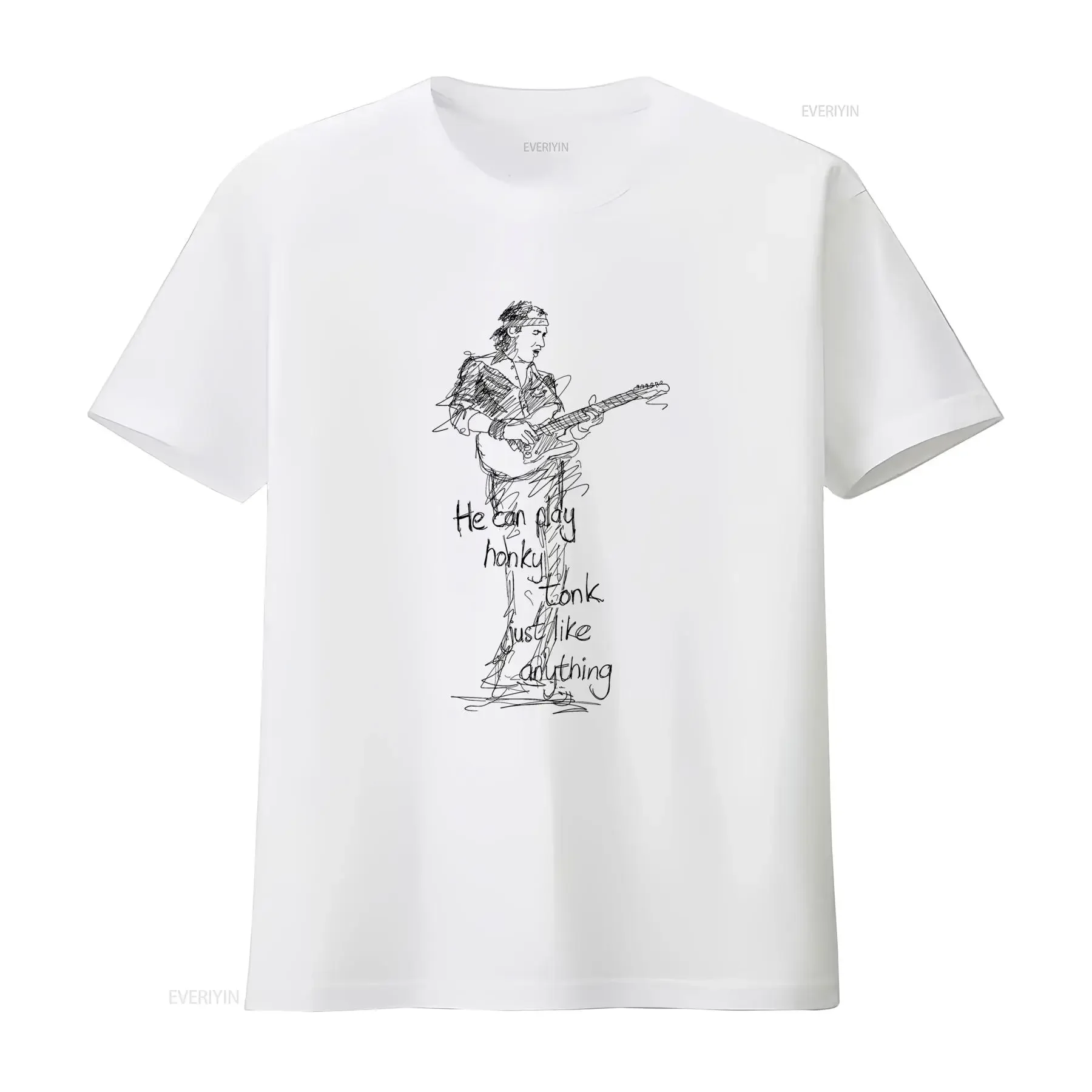Camiseta Masculina Mark Knopfler Dire Straits Rock Guitarist, Algodão Aprovado pela Fairwear com Estampa de Esboço Estilosa, Perfeita para um Estilo Vintage
