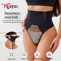 Flarixa Belly Shaping Thong Panties With High Waist Tummy Slimming Underwear for Women Breathable Hollow Knickers T-back