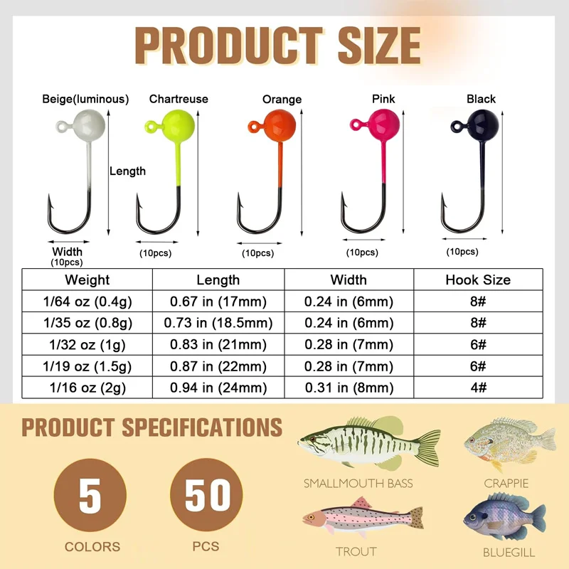 라운드 헤드 지그 헤드 후크, 낚시 액세서리, 바닷물 및 담수 낚시 지그 후크, 루어 낚시, 새로운 2024, 50 개