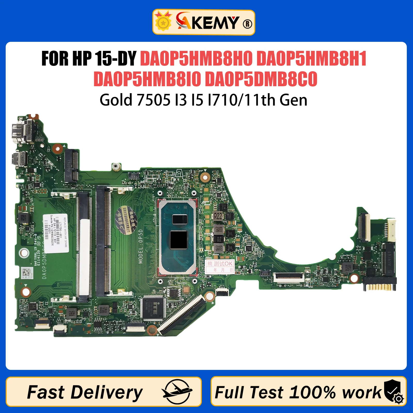 Akily Motherboard Motherboard Motherboard untuk HP 15-DY Laptop Motherboard emas 7505 Gen 10/11 Gen