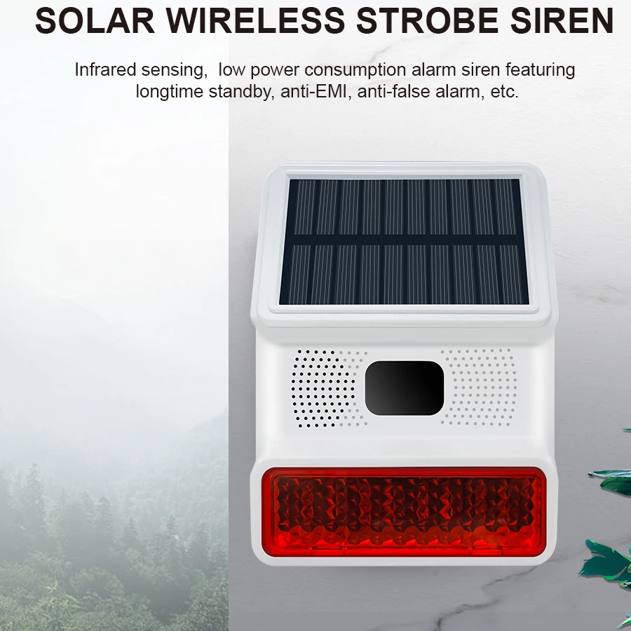 Sirene de alarme, sirene externa sem fio de 433 MHz, externa movida a energia solar com função de alarme de luz piscante LED, fácil configuração, segurança Sy