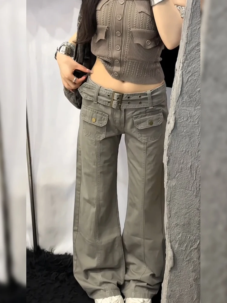 

American High Street Retro Grey Workwear Pants Women's Design Sensation Loose Straight Casual Floor-Length Pants