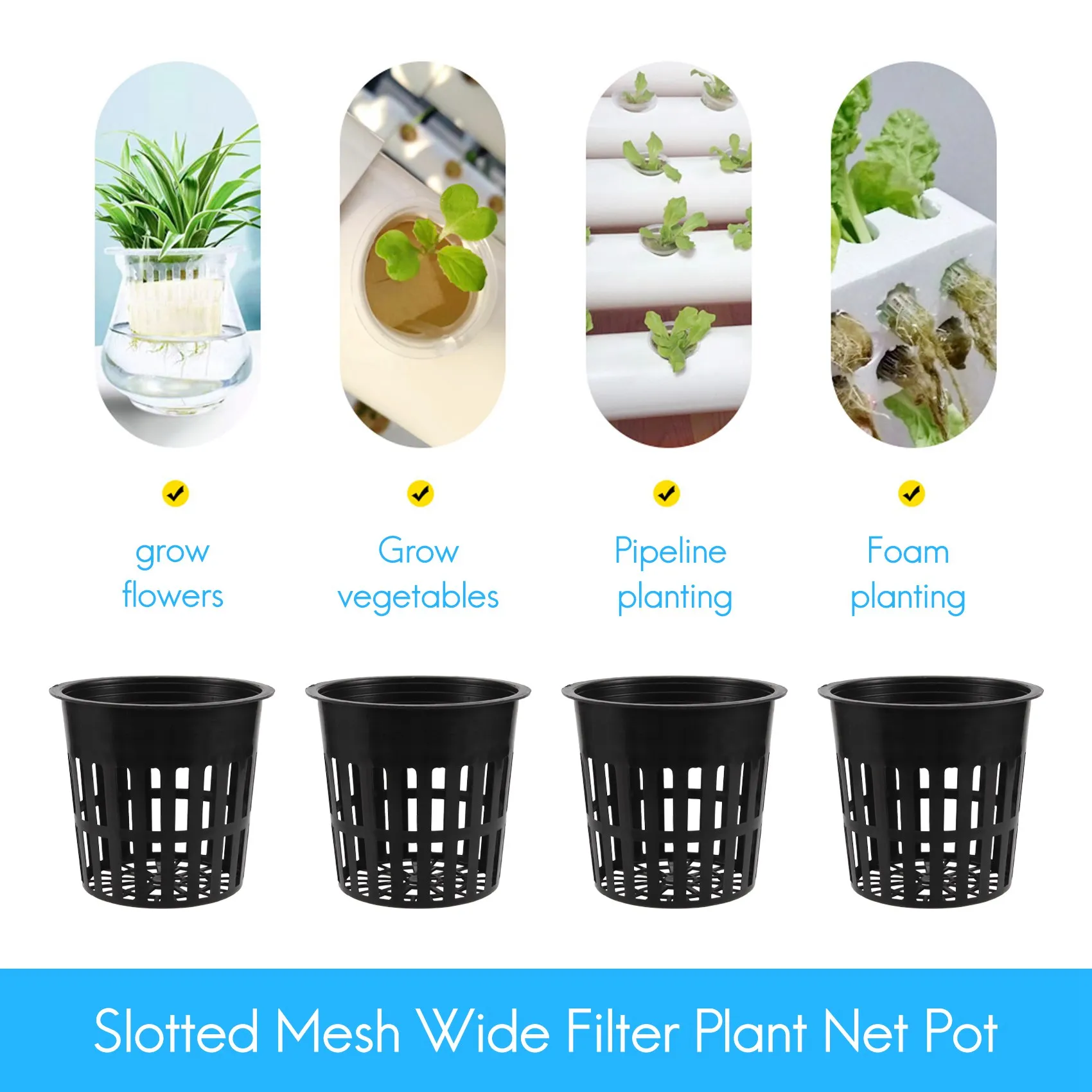 15 Pack 4 Inch Net Cups Slotted Mesh Wide Lip Filter Plant Net Pot Bucket Basket for Hydroponics HY