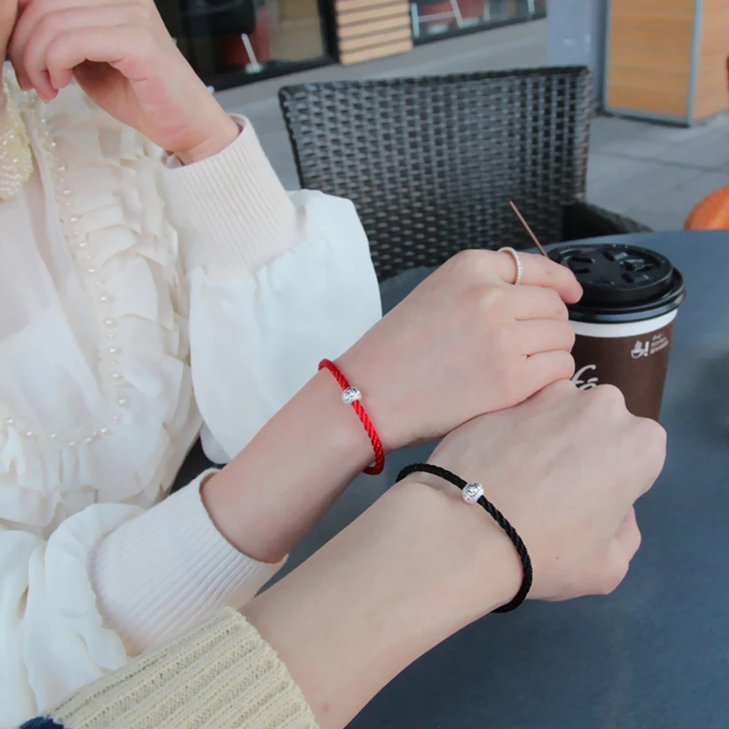 La Monada 925 Sterling Silver Beads Fashion Couple Classic Red Rope Bracelets Red Line Thread String Jewelry Bracelets For Women