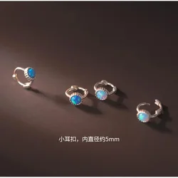 Fashion Silver Color Blue Opal Round Bead Piercing Stud Earring for Women Girls Korean Fashion Jewelry Pendientes Brincos
