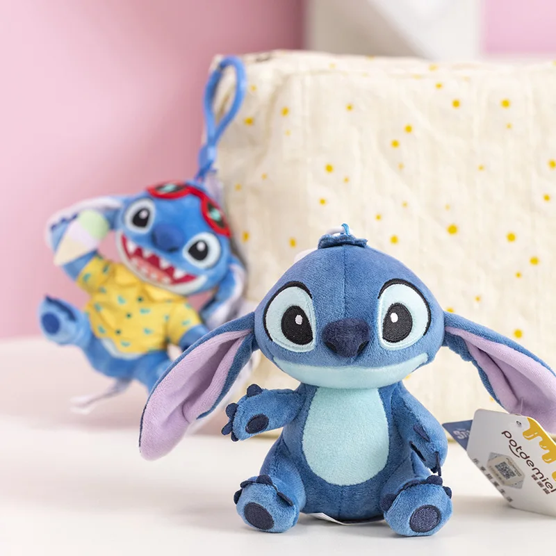 12cm Disney Classic Anime Stitch Plush Keychains Small Pendant Bag Hangings Christmas Birthday Gifts For Kids