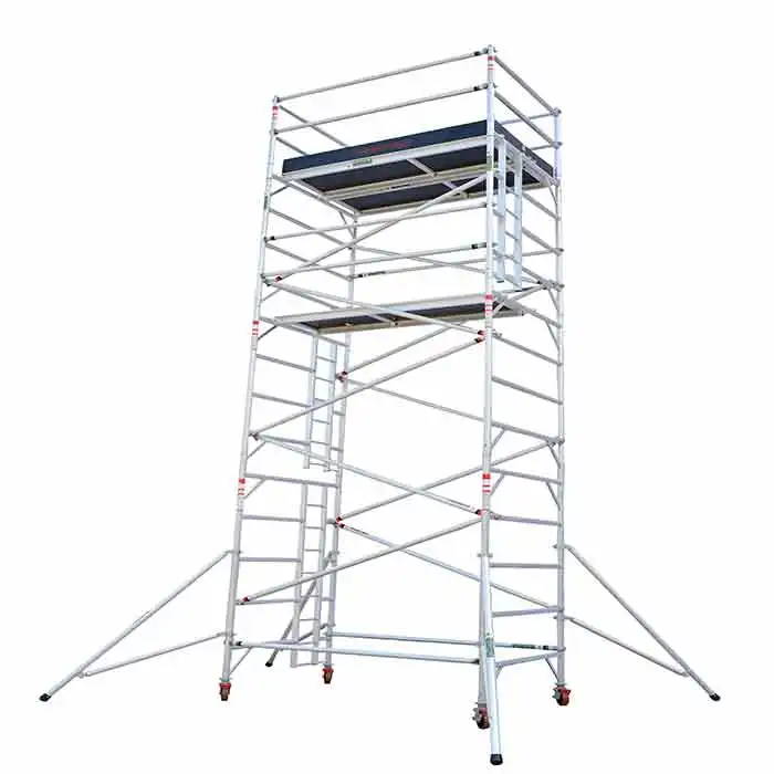 Échafaudage en aluminium double largeur, plateforme de 4.5m, garde-corps de 5.5m, strictement à vendre