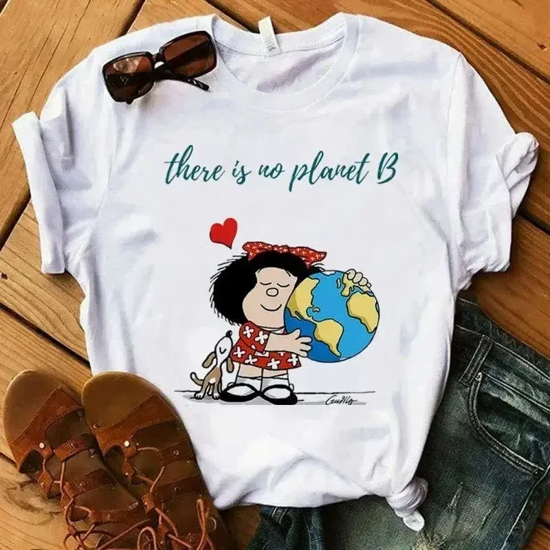 Mafalda Printing T-Shirts Cartoon Harajuku Style High Quality Summer Basic Tee Short Sleeve Neck Fashion Casual Sport Clothes