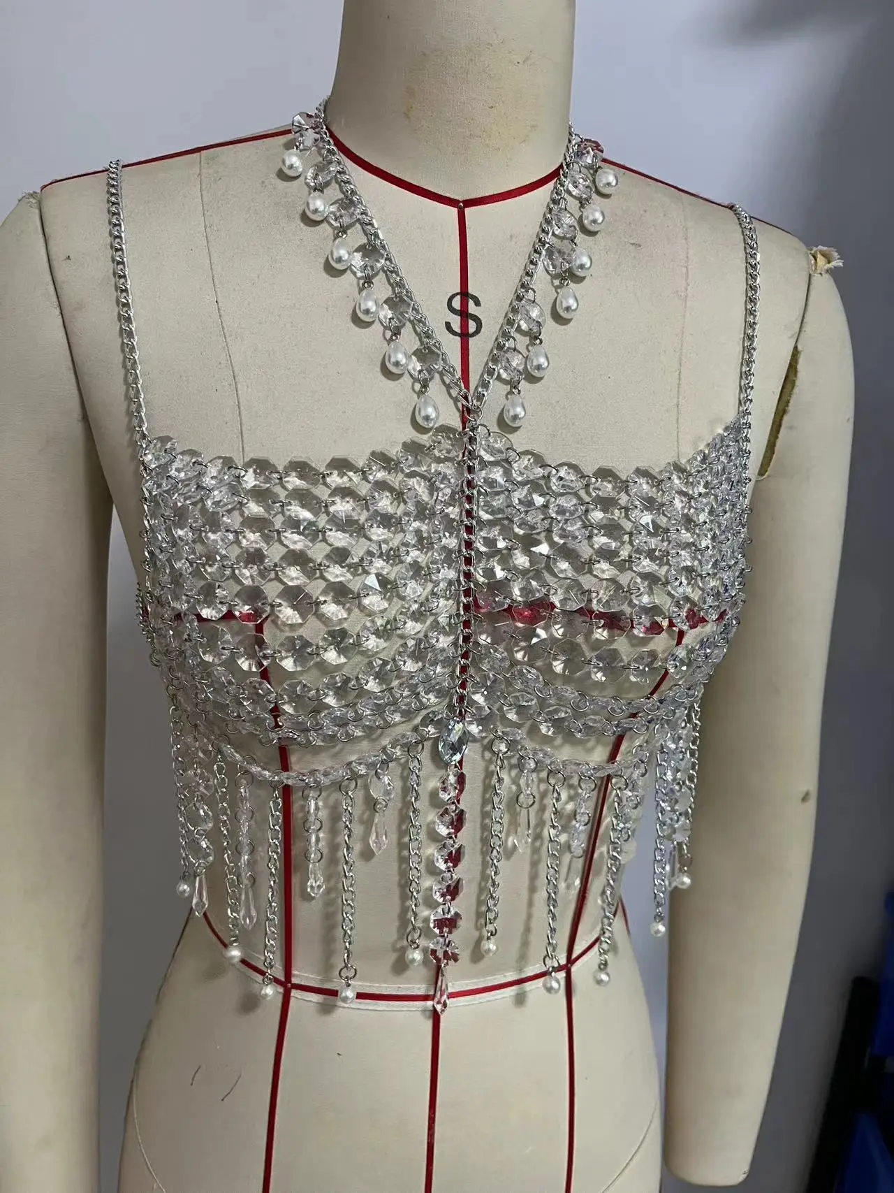 Perlen-Strass-Quasten-Body-Top Einheitsgröße Dekoratives Crop-Top für Party, Strand, Konzert, Clubwear, Sommerstile, Neues Crop 2027, Heiß – Detail 4