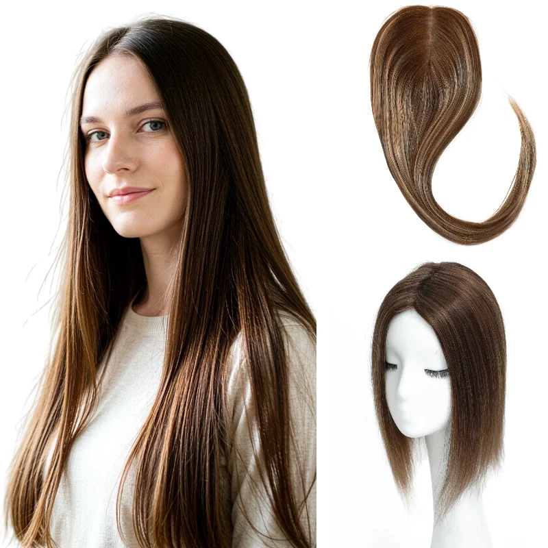 Women Topper 100% Human Hair Silk Lace Base Clip In 12x13cm 25cm Middle Part Machine Made Remy Hair #1B #2 Special Offer Stock