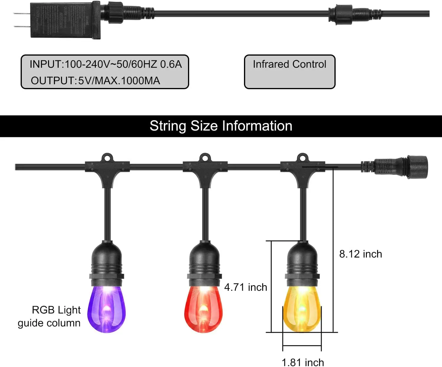 Outdoor String Lights 48FT RGB Outdoor Patio Lights Outdoor with Remote LED Waterproof Shatterproof Color Changing Cafe Lights