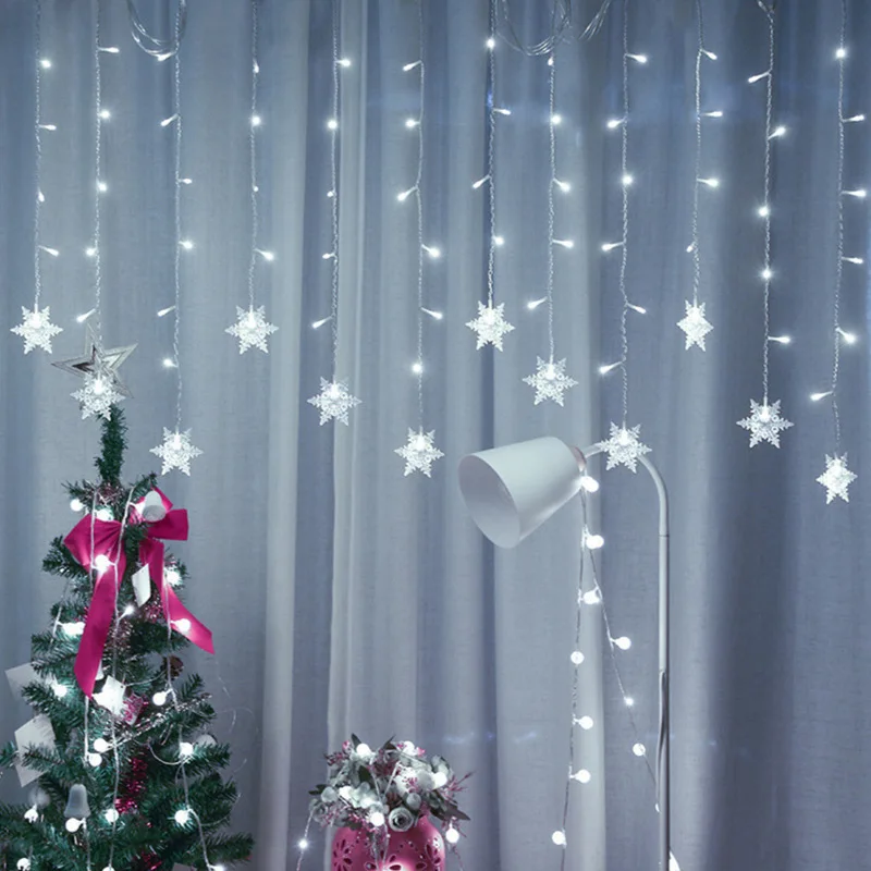 ไฟคริสต์มาส 3.5m Led Snowflake Garland Curtain String ไฟ Fairy สําหรับปีใหม่ Holiday Party Garden ตกแต่งคริสต์มาส