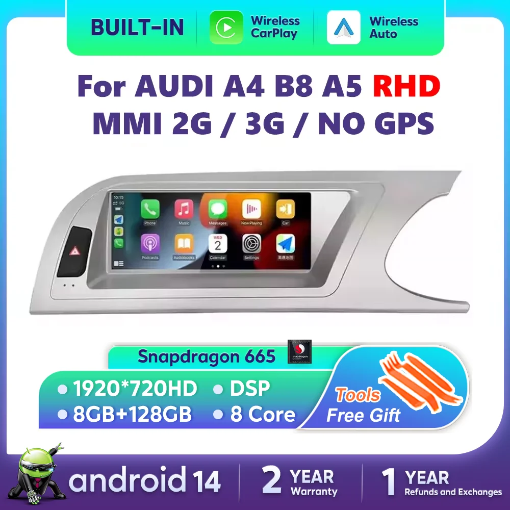 

Автомагнитола на Android 14 для Audi A4 B8 A5 2008 2009 2010-2016 MMI 2G 3G GPS мультимедийный проигрыватель Автомагнитола DSP стерео Qualcomm Navi