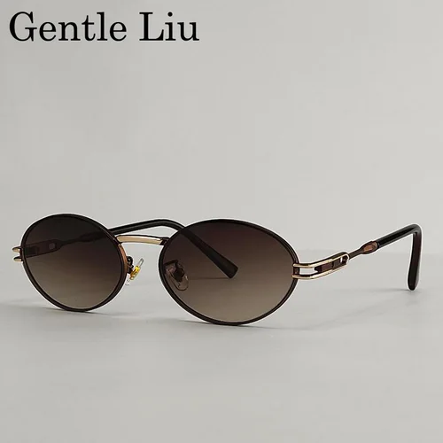 Gafas de sol Punk ovaladas con montura pequeña para mujer, lentes de sol con montura metálica Vintage de marca de lujo 2025, gafas de sol a la moda UV400