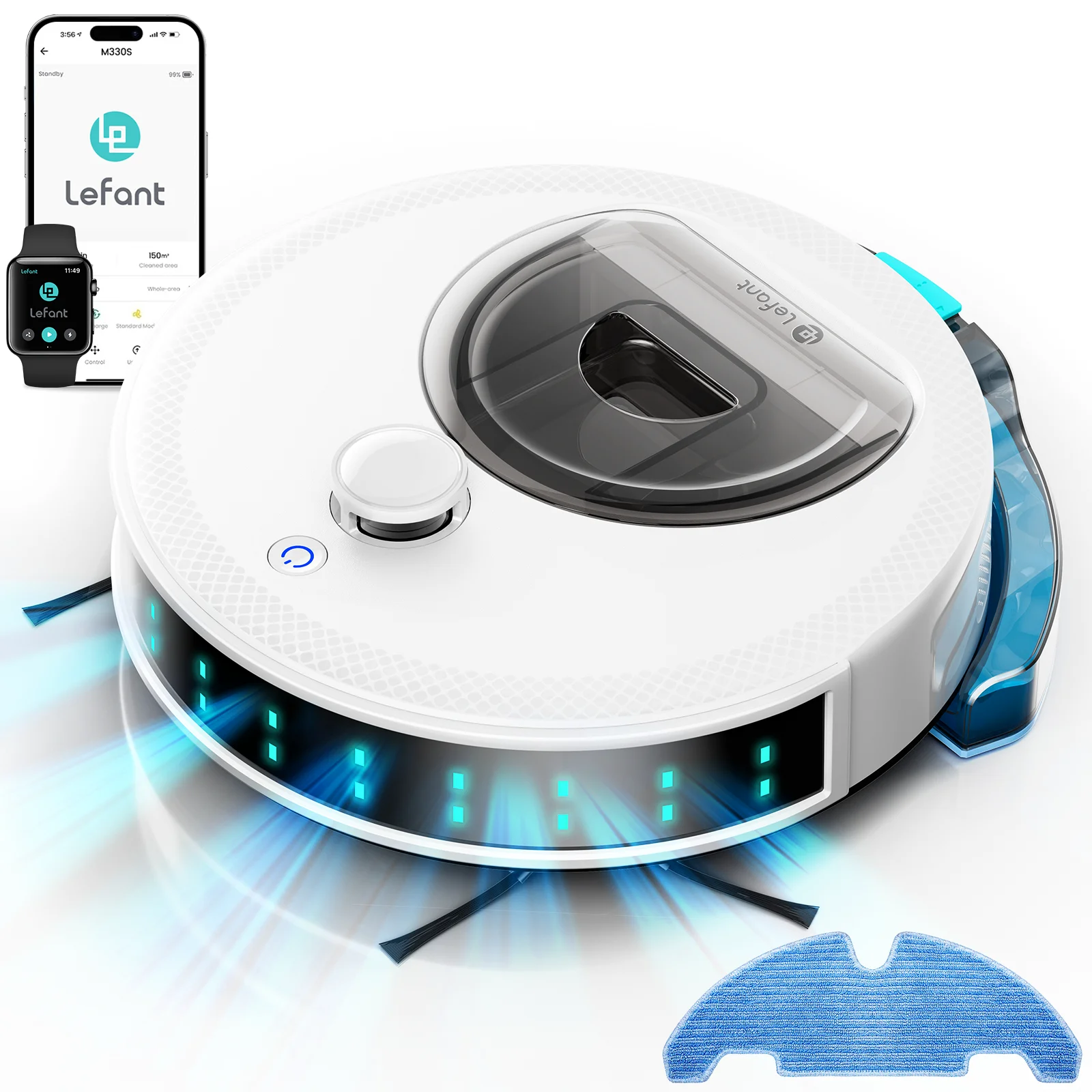 Lefant M330S Robot Aspirador y Fregona 6000Pa Anti-Enredo Navegación Láser dToF Mapeo Inteligente Reconocimiento Alfombras 3 Mapas