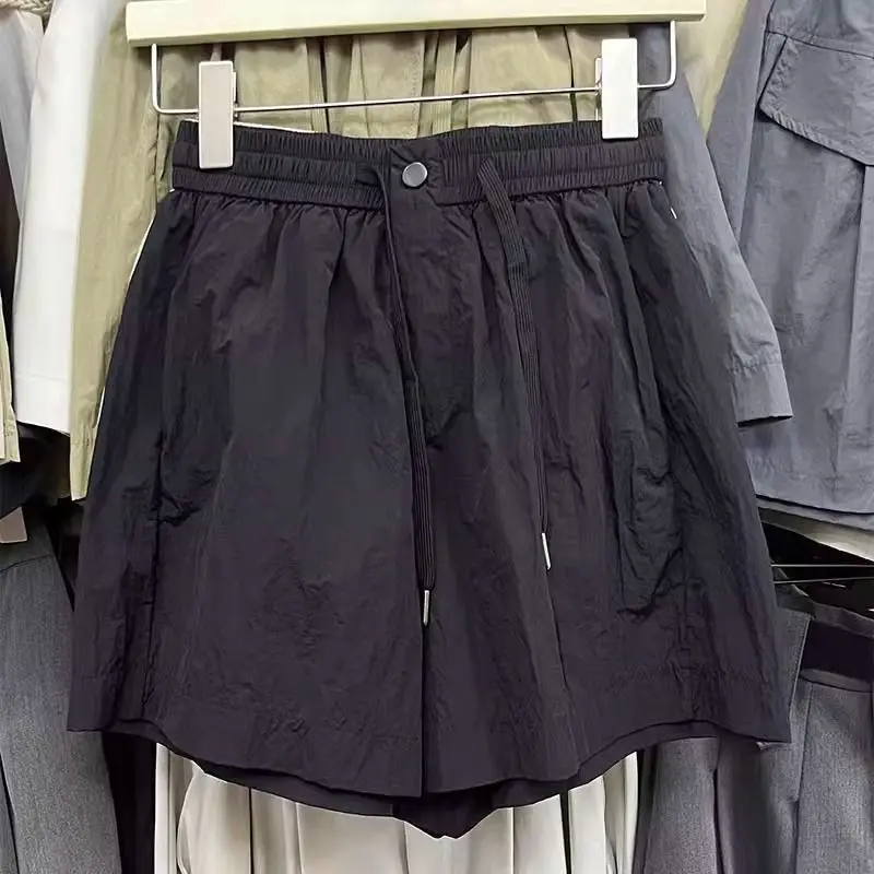 شورت نسائي فضفاض وبسيط للصيف على طراز الشارع أساسي متين عصري هاراجوكو برباط بسيط للركض يناسب الجميع بأرجل واسعة