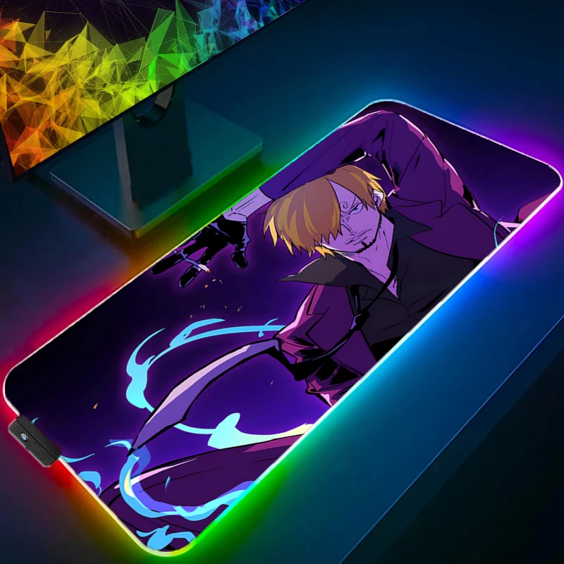 

ONE PIECE Sanji LED Mouse pad Computer Laptop Anime Keyboard RGB Mouse Mat Mousepad Keyboards Gamers Non-Slip Backlight Desk Mat