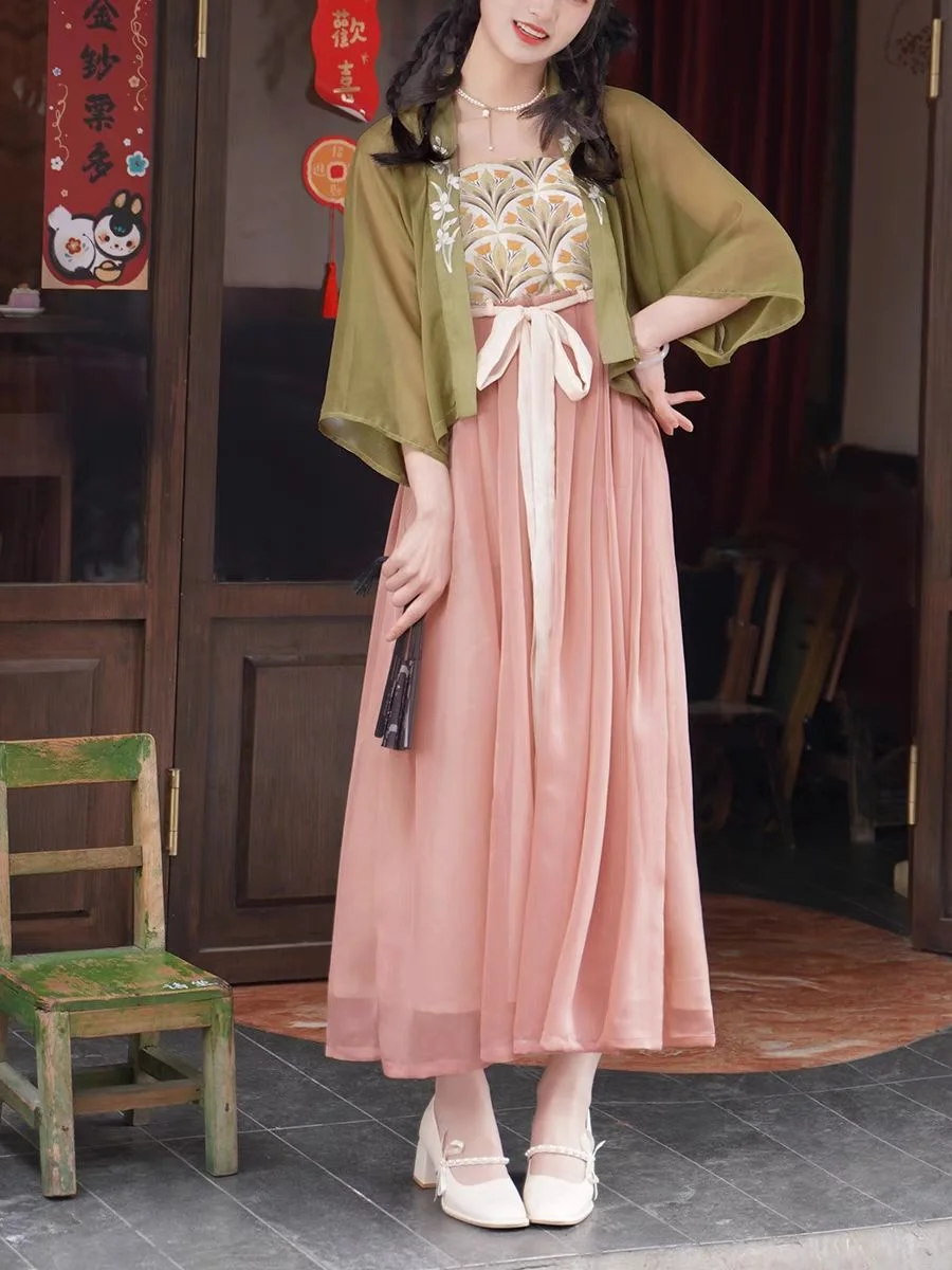 Summer New Hanfu Long Coat&skirtNew Chinese Style Hanfu Dress Women Elegant Han Clothes Flower Print Costumes