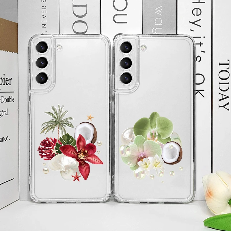 Tropical Summer Seashell Hibiscus Fruit Phone Case for Samsung Galaxy S26 S25 Ultra S24 S23 S22 Plus S21 FE S26+ S25+ Soft Cover